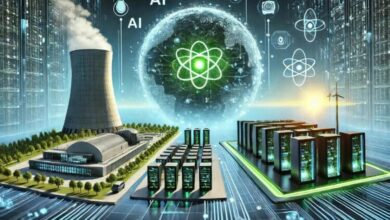 DALL·E 2024 07 24 22.42.02 A widescreen image illustrating the intersection of AI technology and nuclear power. The image should depict a futuristic data center powered by nucle 750x430 1